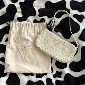 BY FAR Rachel Cream Croc-Embossed Shoulder Bag